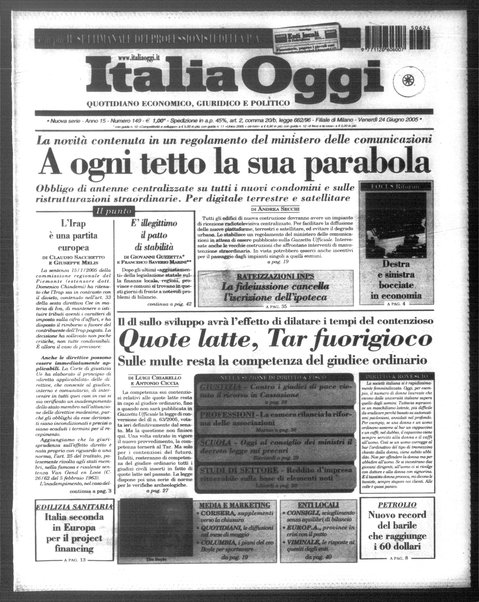 Italia oggi : quotidiano di economia finanza e politica